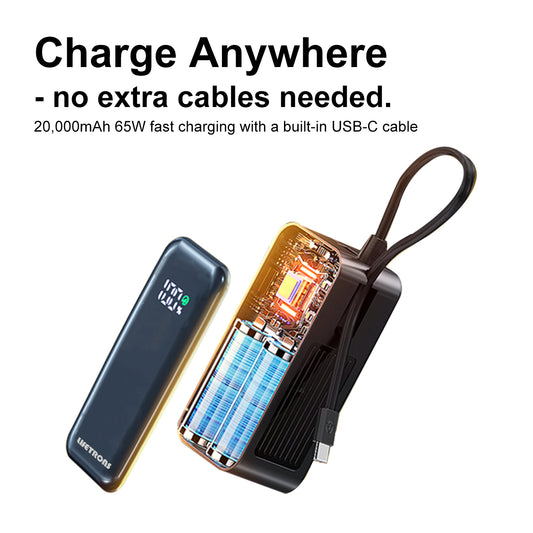 Lifetrons 20000mAh PD 65W 內置線數顯移動電源 | 雙向快充