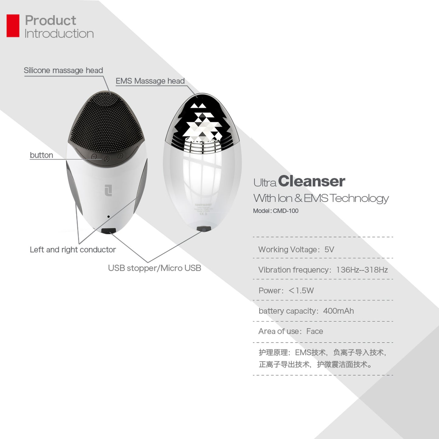 【低敏抗菌矽膠零死角去黑頭粉刺・微電流提拉導入】Lifetrons CMD-100 聲波深層潔面儀