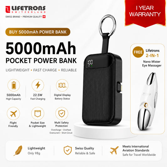 Lifetrons 5000mAh PD 22.5W Mini自帶線移動電源 | 超輕量