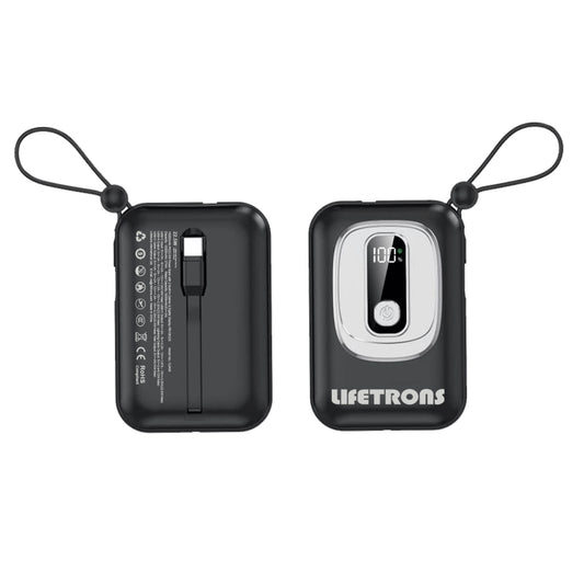 Lifetrons 10000mAh PD 22.5W Pocket Power Bank with Built-in Cables | Ultra-Slim Digital Display