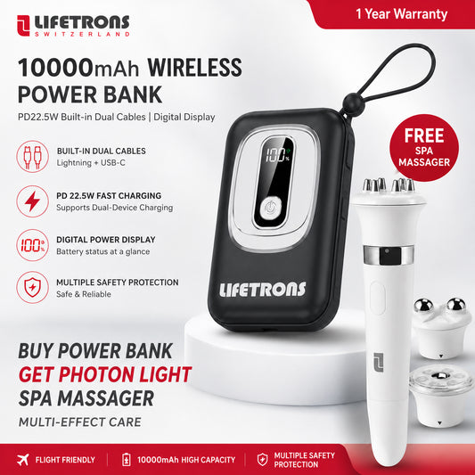 Lifetrons 10000mAh PD 22.5W 口袋自帶線移動電源 | 超輕薄雙內置線數顯