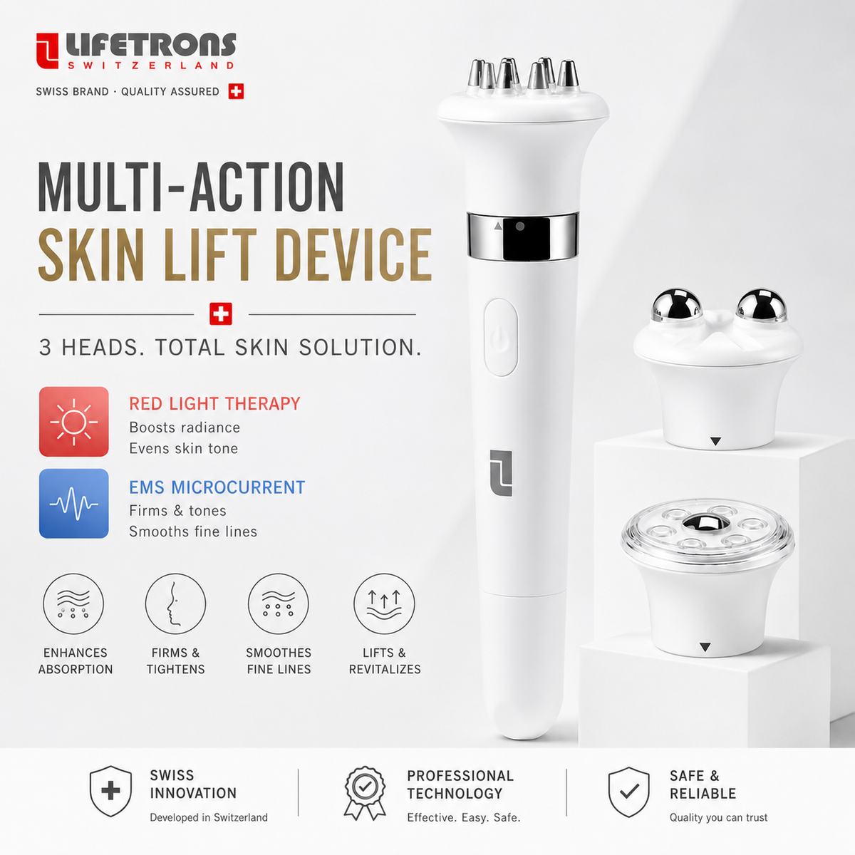 Lifetrons 4-in-1 Blue Light Microcurrent Beauty Device EM-300 | Firms and Lifts, Reduces Inflammation and Acne, Activates Scalp, Deeply Infuses